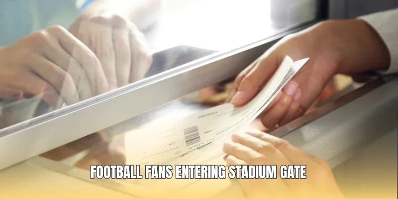 Football fans entering stadium gate