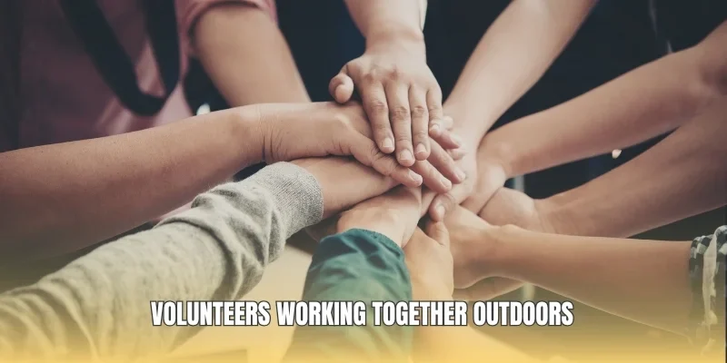 Volunteers working together outdoors