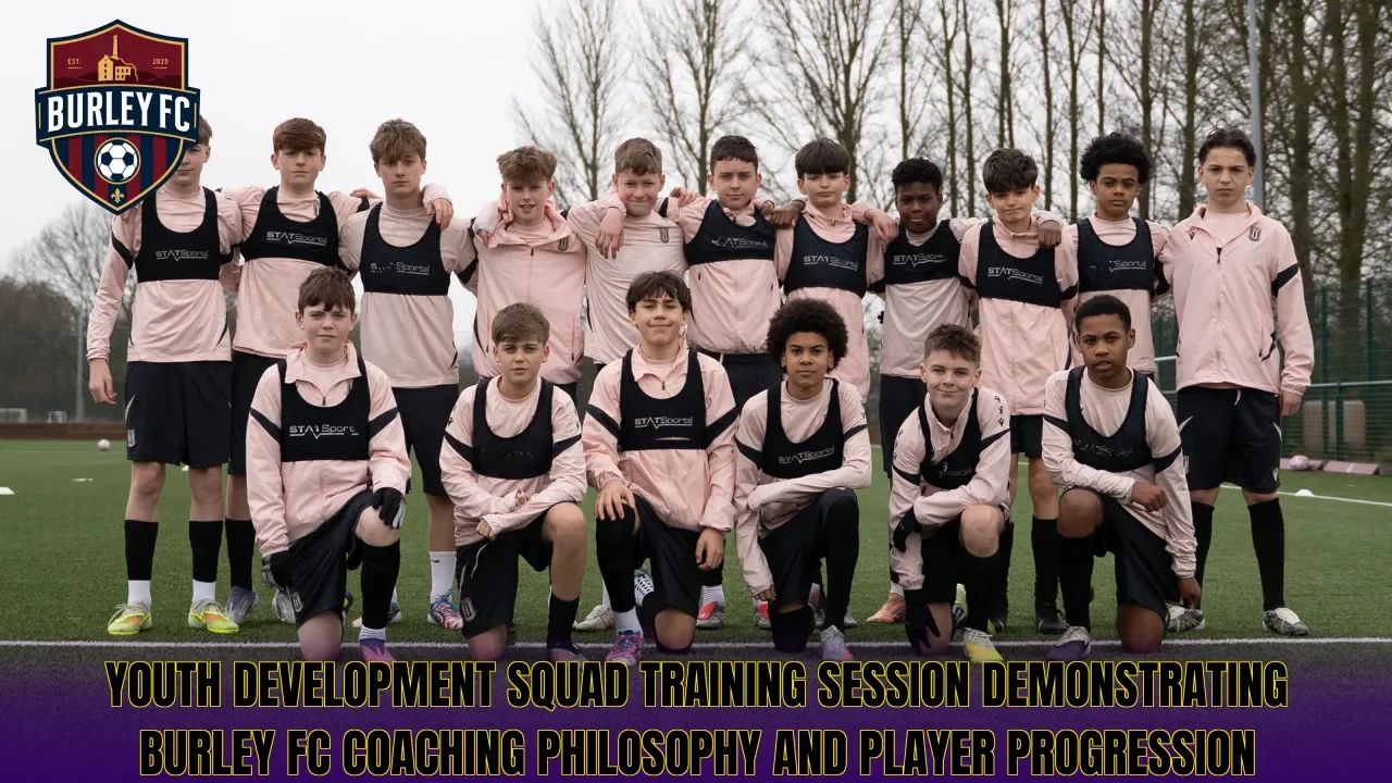 Youth development squad training session demonstrating Burley FC coaching philosophy and player progression