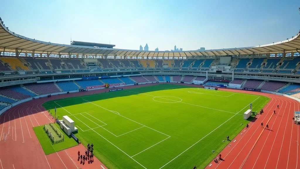 Modern sports club venue featuring a contemporary stadium for football fans and community events